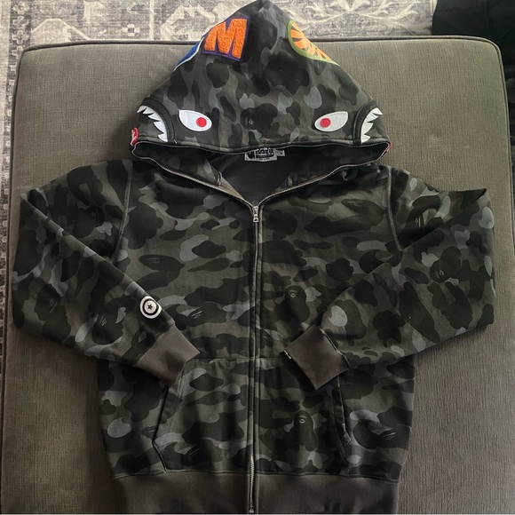 BAPE Gray Camo Shark Full Zip Hoodie
